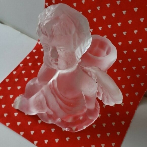 Frosted Glass Winged Cherub/Angel Taper Candle Holder Approx 4.5” high - Picture 2 of 4